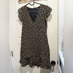 Madewell Floral Black and Yellow Dress